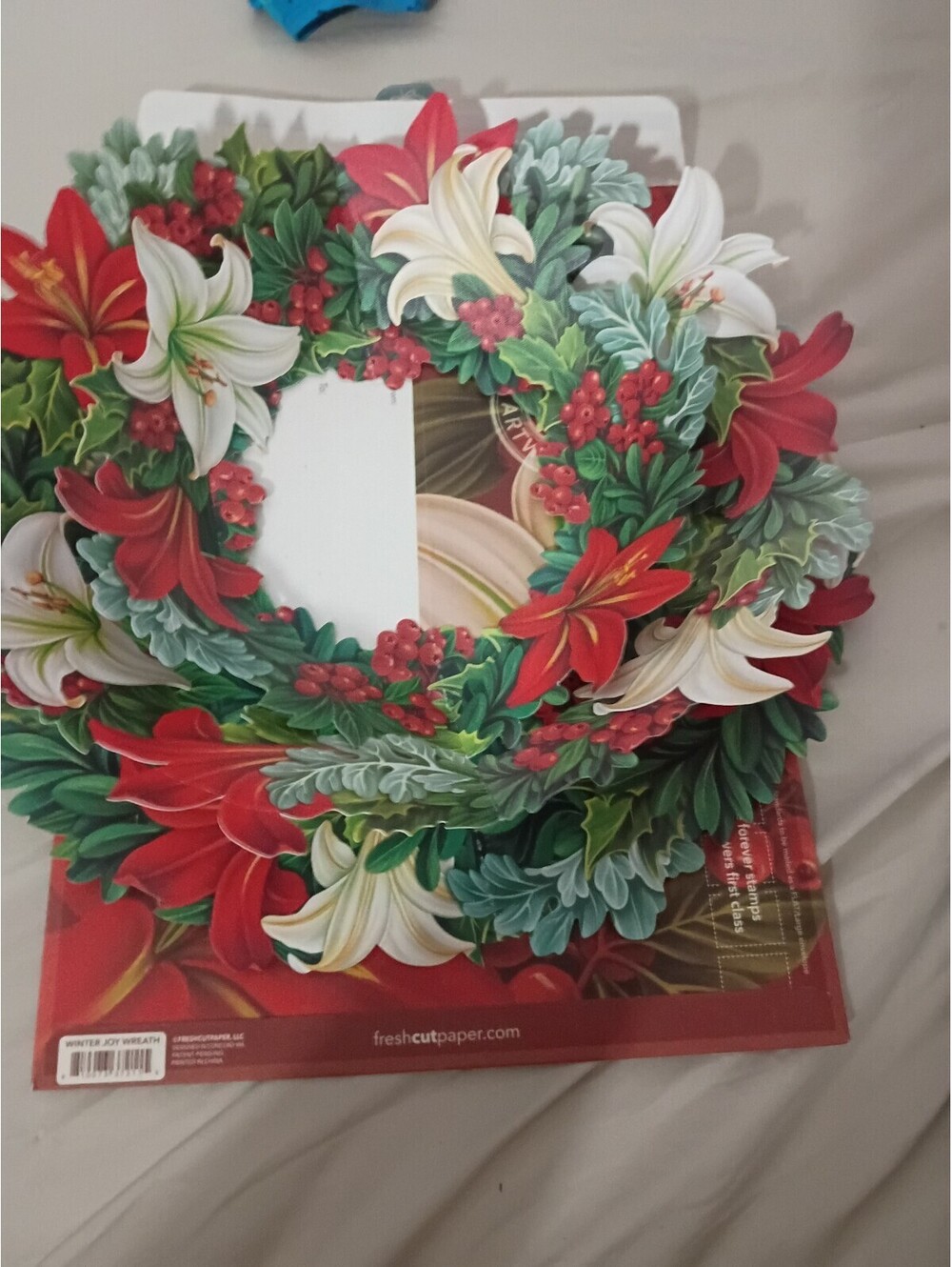 FreshCut Paper Winter Joy Pop-Up Wreath - 15" Holiday Decor (No Note Card)